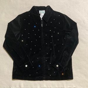 Vintage NWT Quacker Factory Black Velour Long Sleeve Zip Up Jacket Size Small